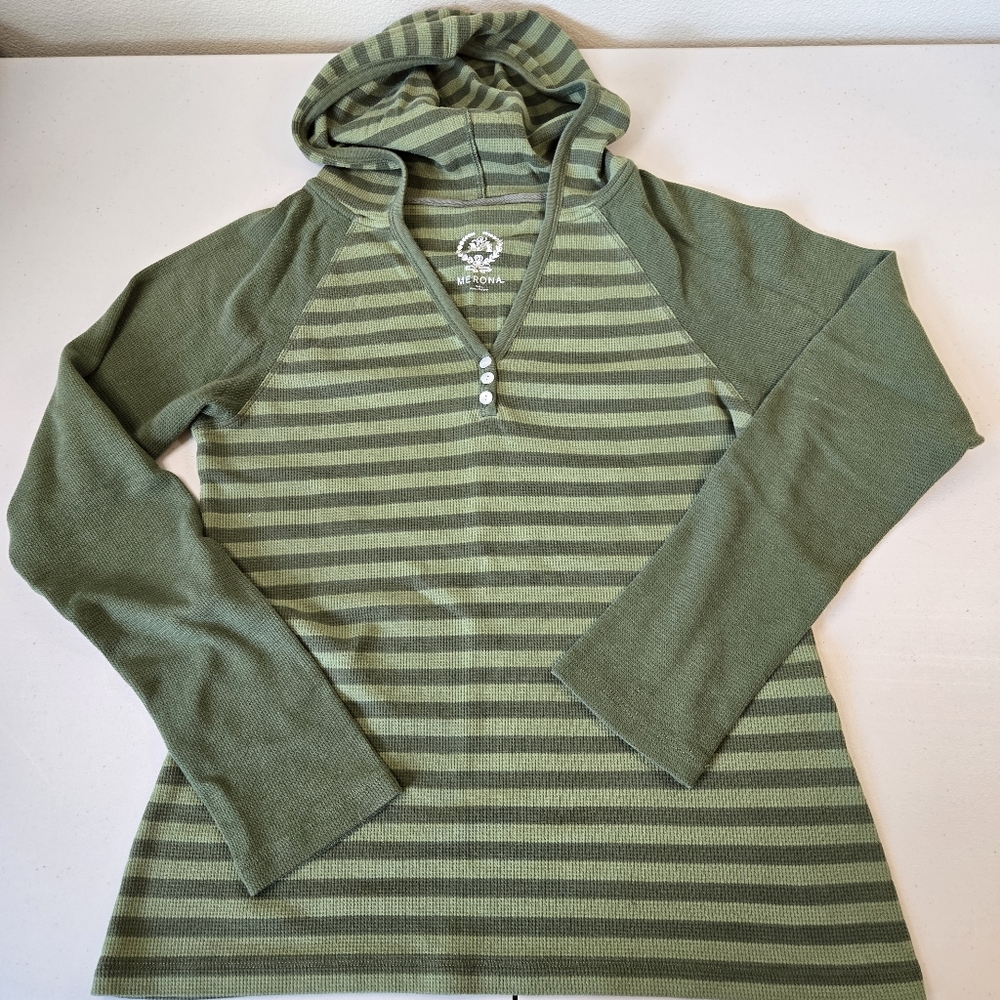 Merona Striped Waffle Knit Hoodie Green Size Large